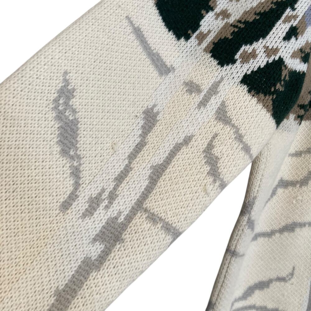 Vintage 90s Winter Forest Scene Cardigan Birch Trees Sz M - Picture 11 of 15